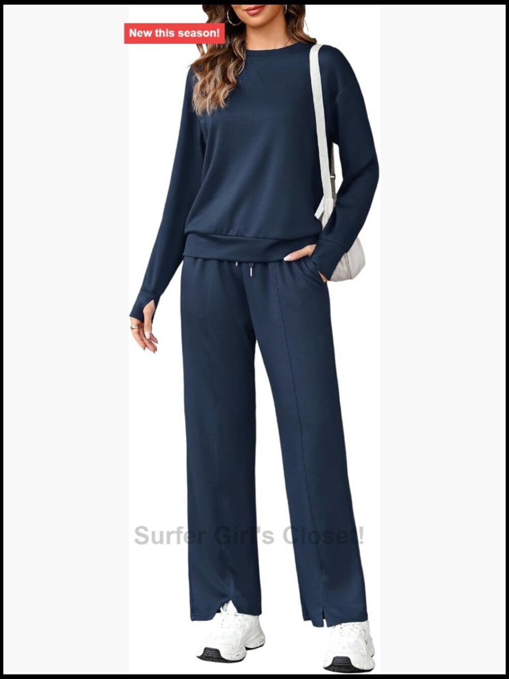 Long Sleeve Sweatsuit Set Wide Leg Pants with Pockets 2 Piece Travel Outfits